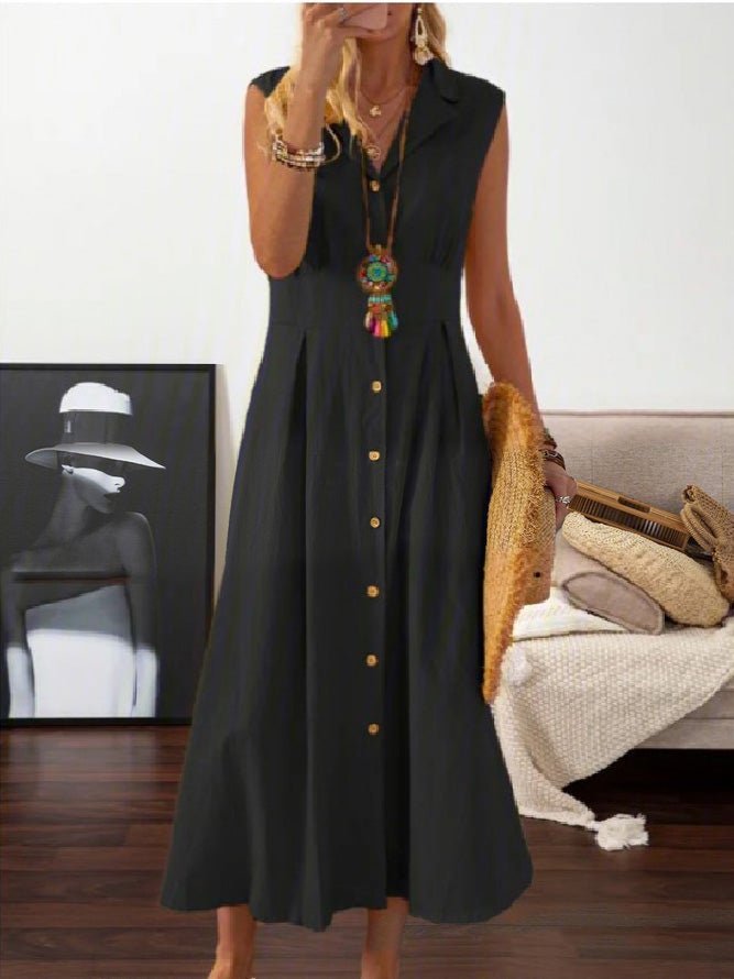 Women's Dresses Lapel Button Retro Maxi Dress