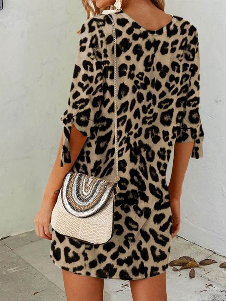 Women's Dresses Leopard Print Round Neck Mini Dress