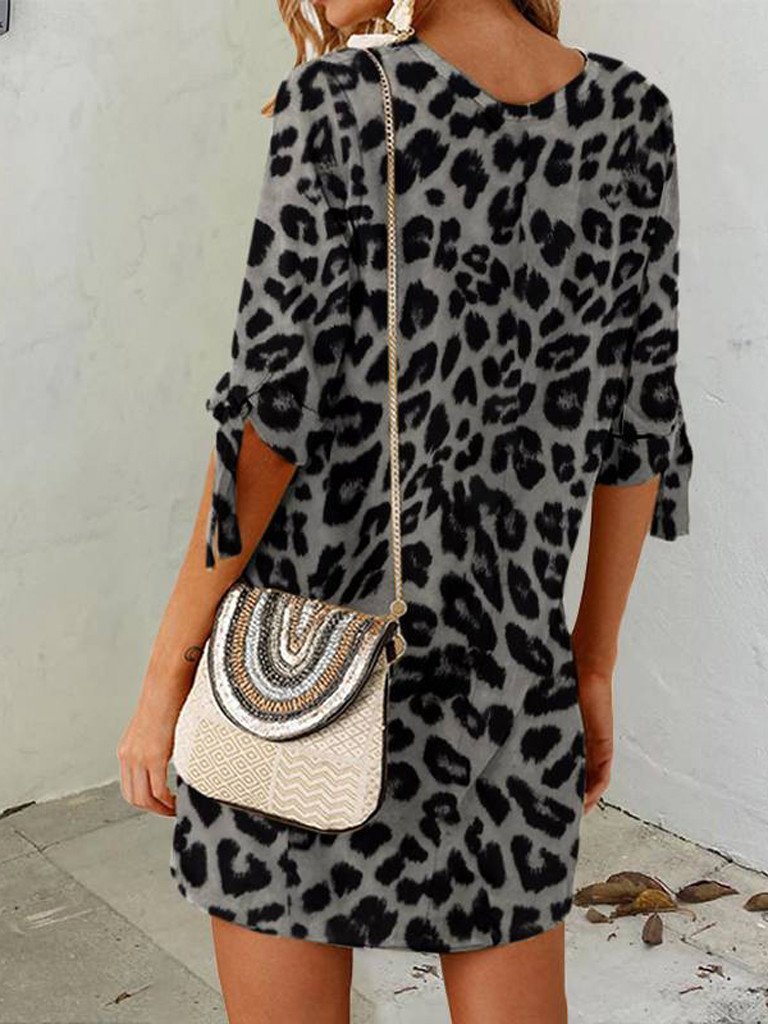 Women's Dresses Leopard Print Round Neck Mini Dress