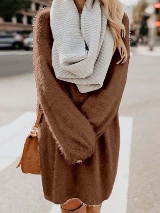 Women's Dresses Loose Plush Long Sleeve Sweater Midi Dress