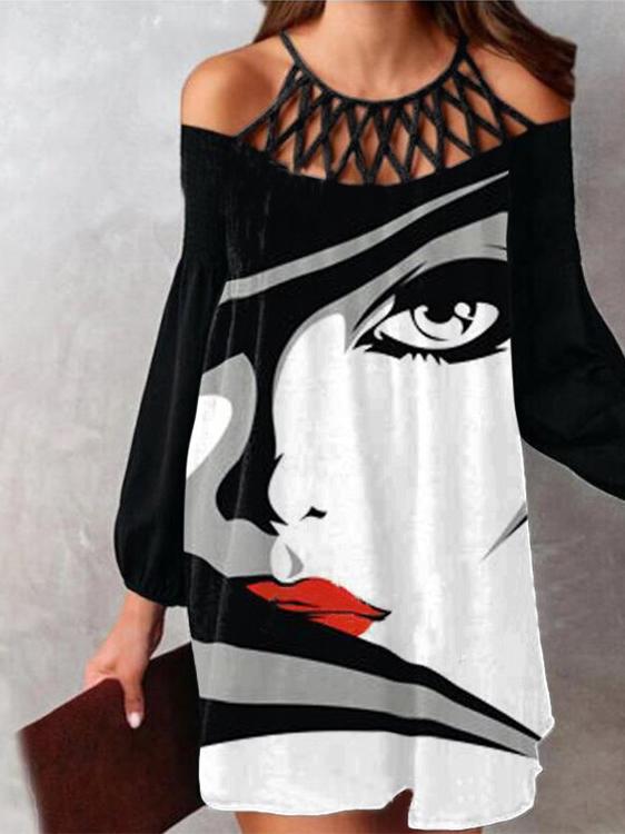 Women's Dresses Off-The-Shoulder Abstract Head Long Sleeve Dress