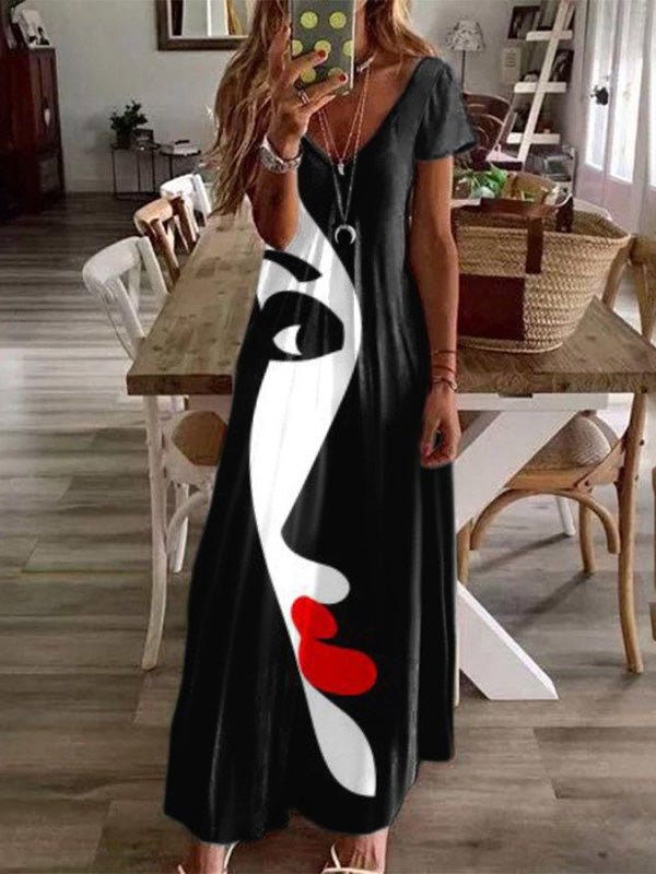 Women's Dresses Personalized Art Print V-Neck Short Sleeve Dress