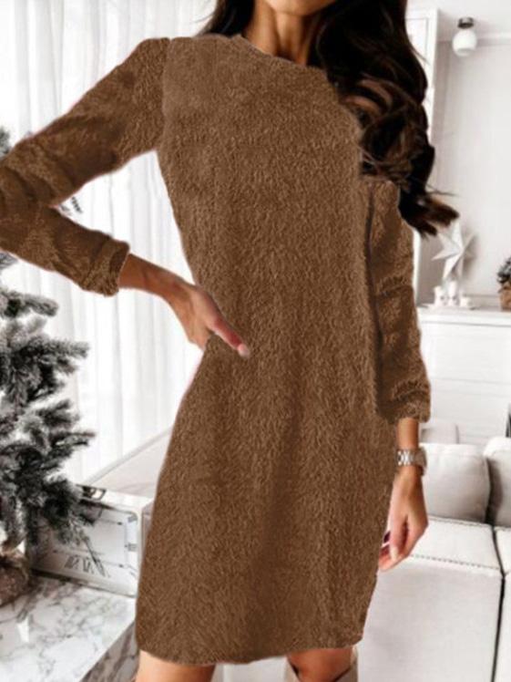 Women's Dresses Plush Knitted Long Sleeve Sweater Dress