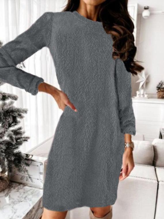 Women's Dresses Plush Knitted Long Sleeve Sweater Dress
