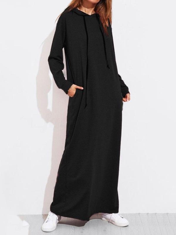 Women's Dresses Pocket Long Sleeve Hooded Maxi Dress