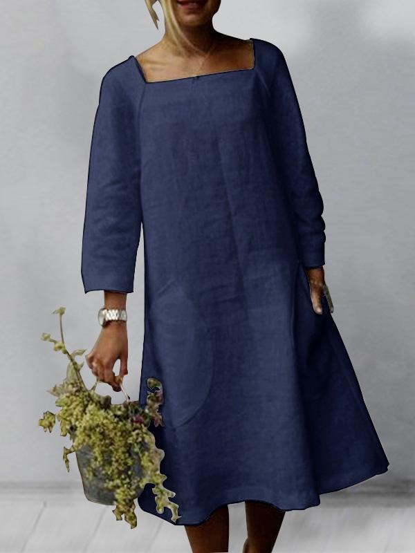 Women's Dresses Pocket Square Neck Long Sleeve Casual Dress