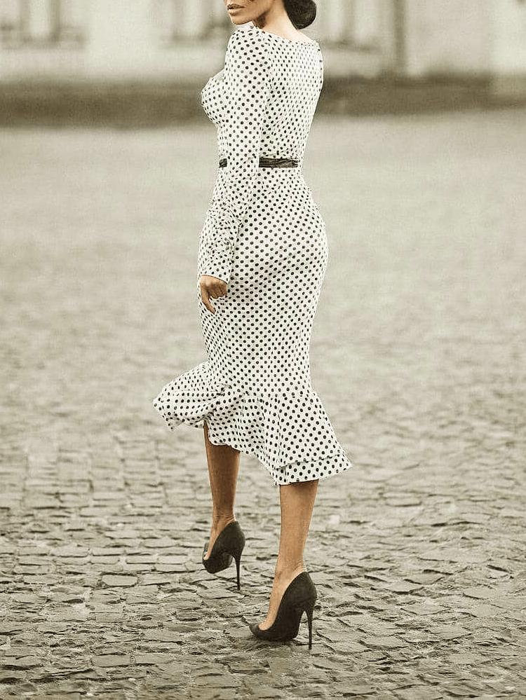 Women's Dresses Polka Dot Long Sleeve Mermaid Tight Dress