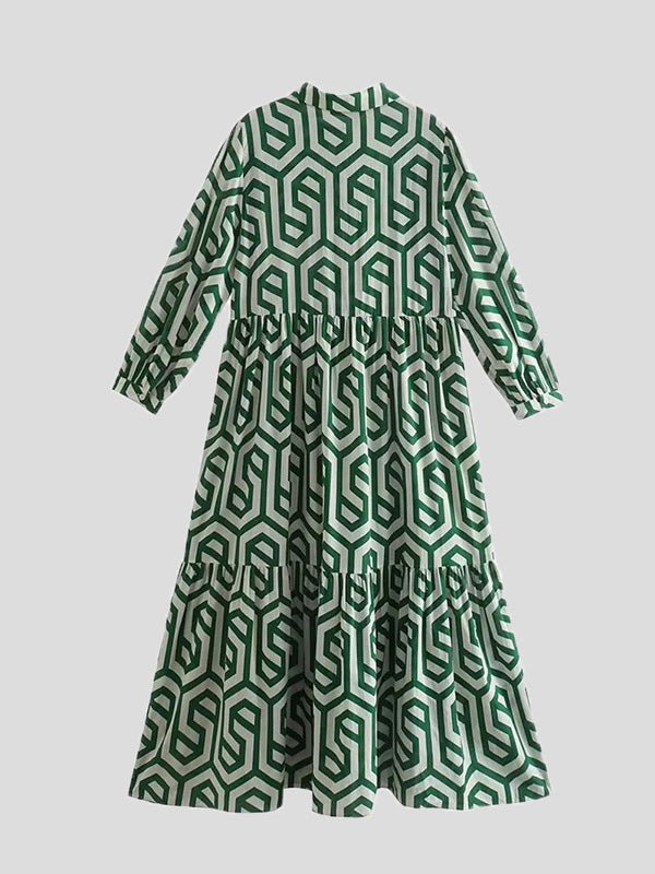 Women's Dresses Printed Lapel Long Sleeve Shirt Dress