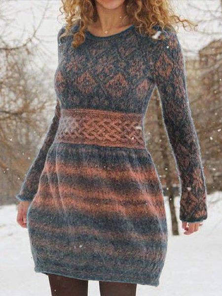Women's Dresses Printed Round Neck Pullover Long Sleeve Dress