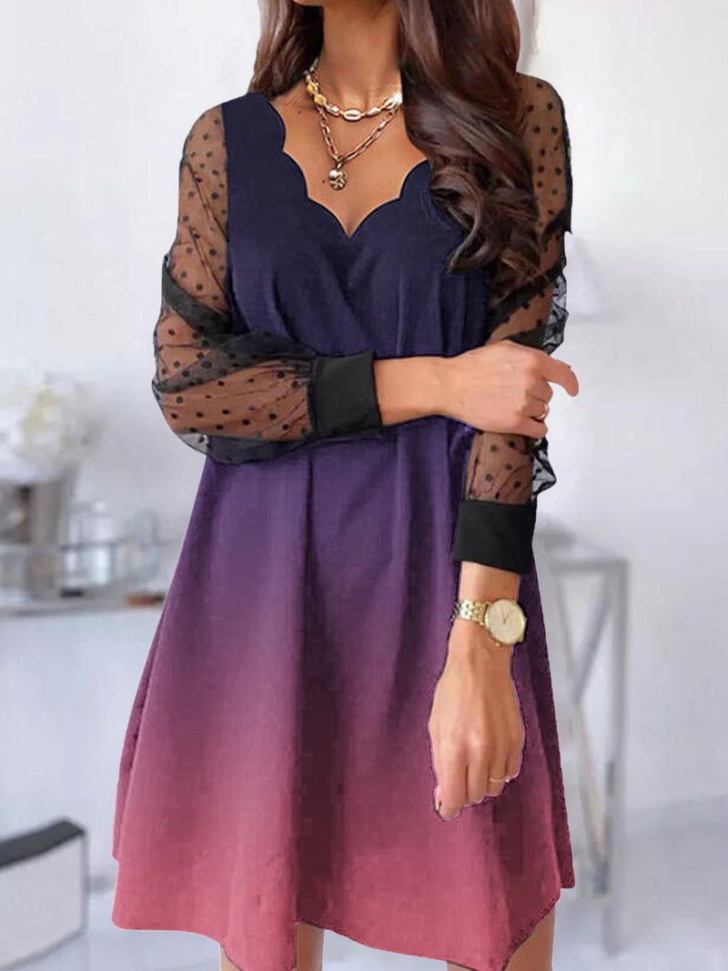 Women's Dresses Ruffle Collar Lace Long Sleeve Dress