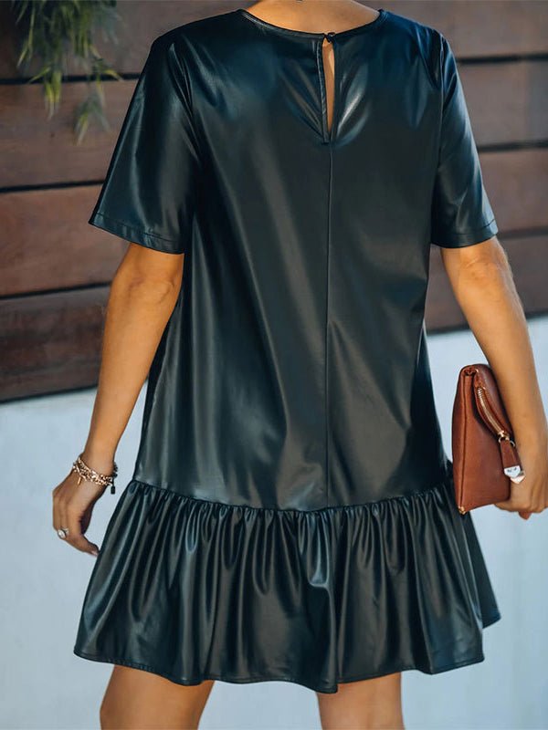 Women's Dresses Ruffled Faux Leather Short Sleeve Mini Dress