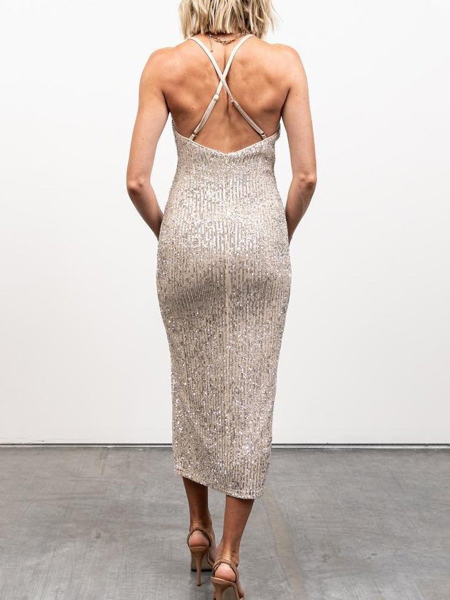 Women's Dresses Sequined V-Neck Sling Split Dress