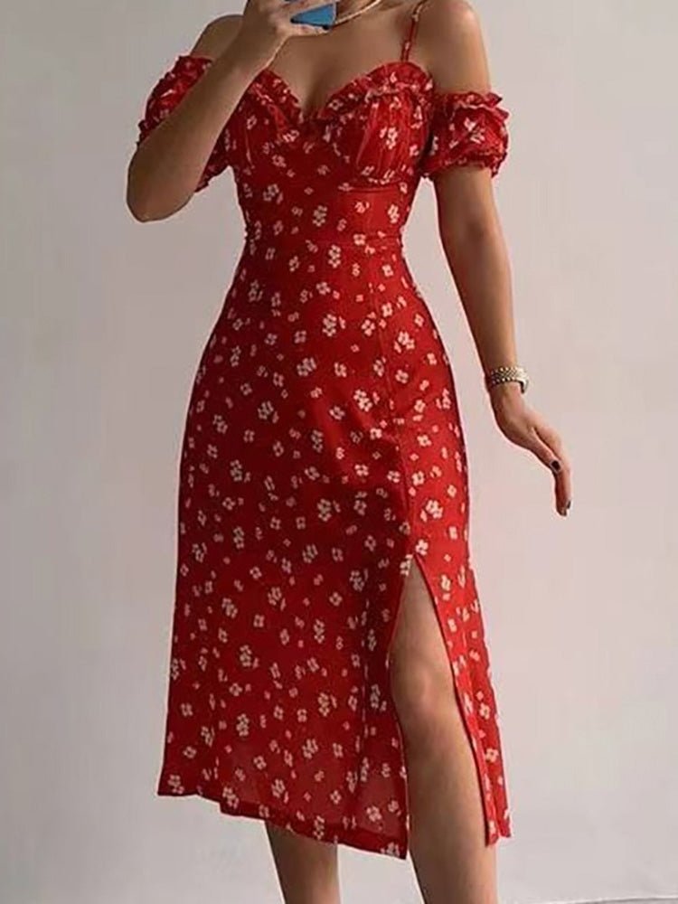 Women's Dresses Sling Floral Off-Shoulder Slit Dress
