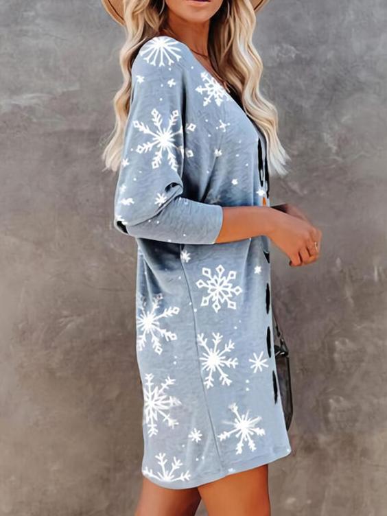 Women's Dresses Smiley Snowflake V-Neck Long Sleeve Dress