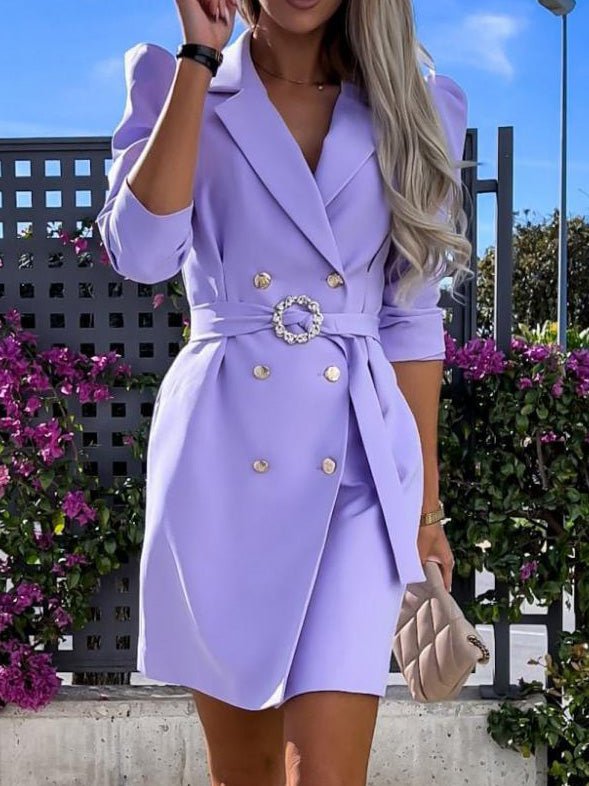 Women's Dresses Solid Double-Breasted Belted Suit Dress