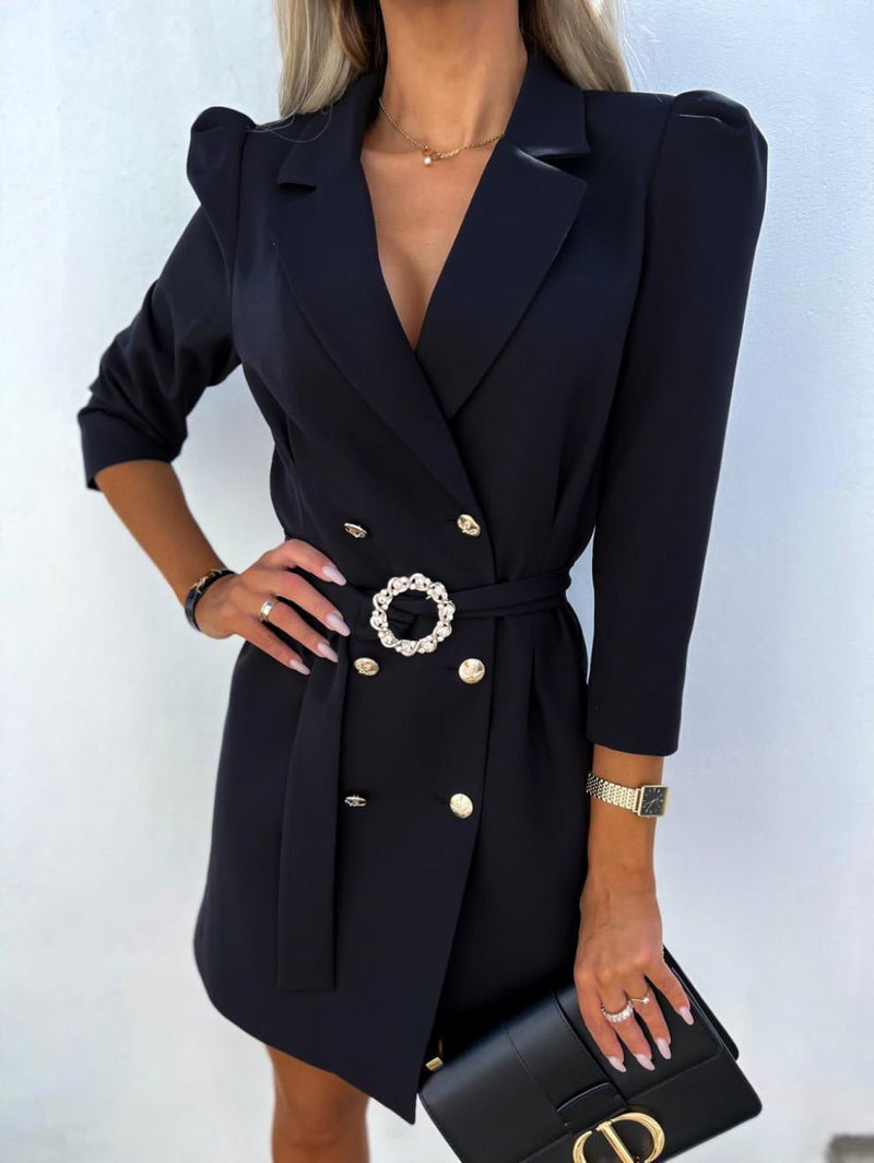 Women's Dresses Solid Double-Breasted Belted Suit Dress