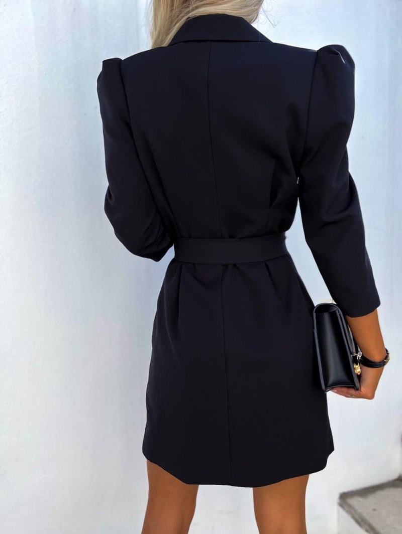 Women's Dresses Solid Double-Breasted Belted Suit Dress