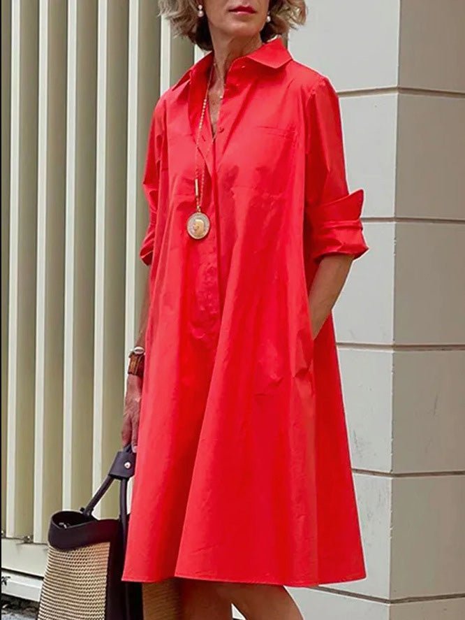 Women's Dresses Solid Simple Pocket Long Sleeve Shirt Dress