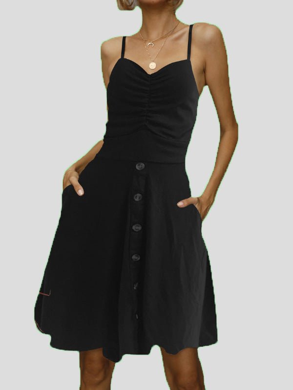 Women's Dresses Solid Sling Button Pocket Dress