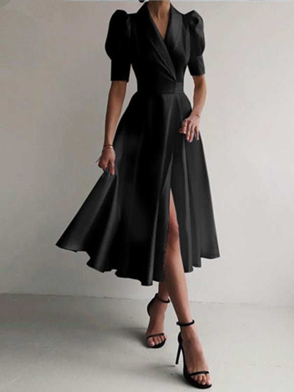 Women's Dresses Solid V-Neck Short Sleeve Slit Dress
