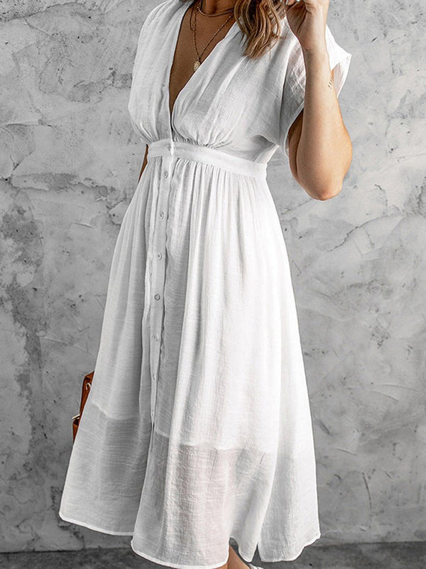 Women's Dresses Solid V-Neck Tulle Short Sleeve Dress