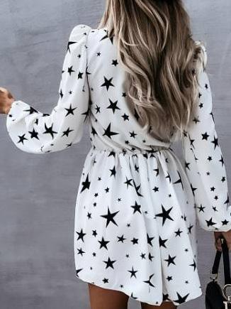 Women's Dresses Star Print Long Sleeve Mini Dress