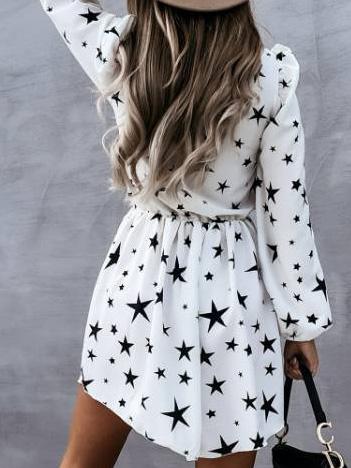 Women's Dresses Star Print Long Sleeve Mini Dress