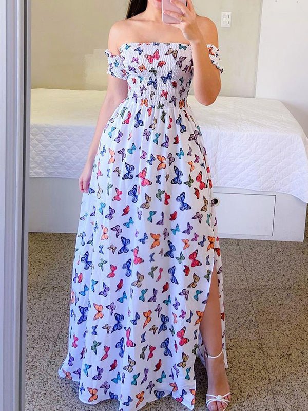 Women's Dresses Strapless Printed Slit Maxi Dress
