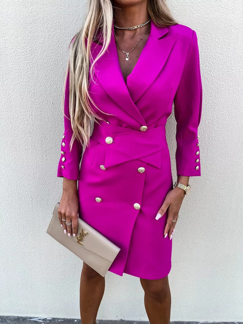Women's Dresses Suit Collar Double Breasted Button Long Sleeve Dress