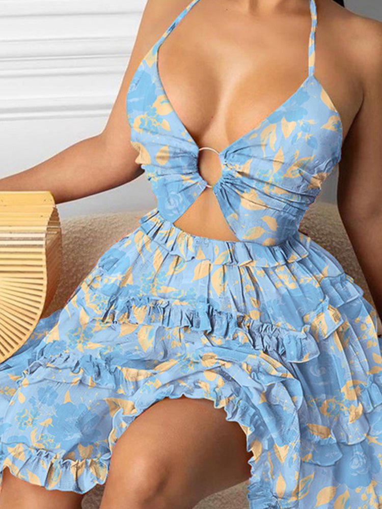 Women's Dresses Suspender Halterneck Fungus Sleeveless Print Dress