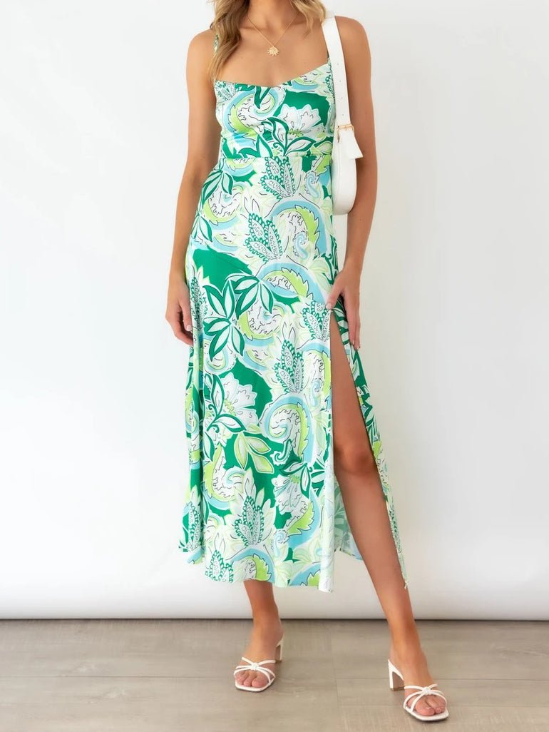 Women's Dresses Suspender Print Slit Maxi Dress