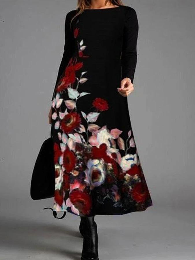 Women's Dresses Temperament Floral Print Long Sleeve Dress