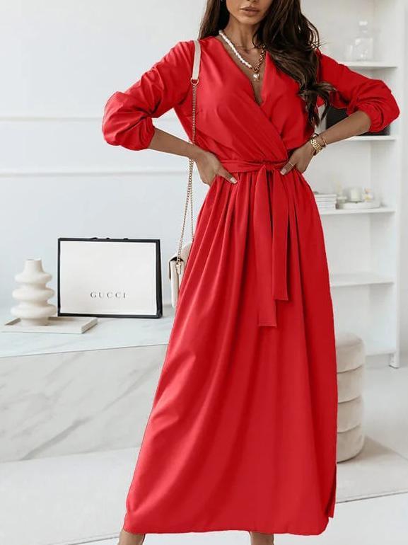 Women's Dresses Temperament V-Neck Long Sleeve Slim Dress
