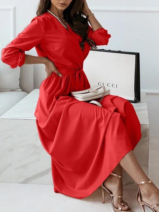 Women's Dresses Temperament V-Neck Long Sleeve Slim Dress