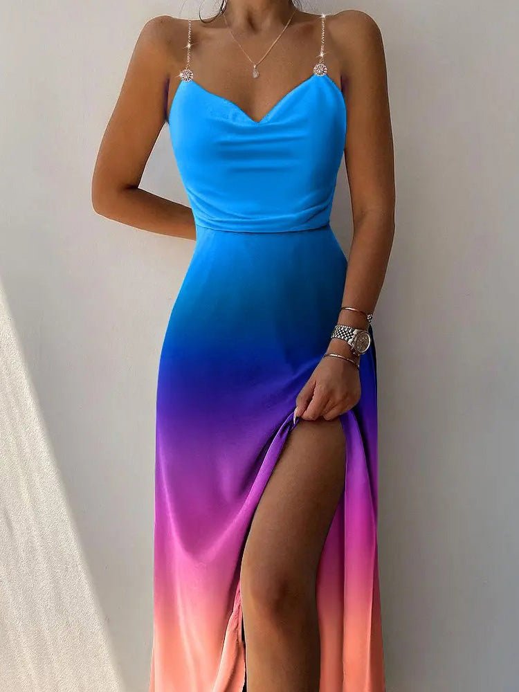 Women's Dresses Tie-Dye Sling Sleeveless Slit Dress