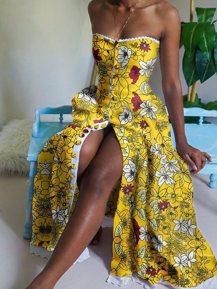 Women's Dresses Tube Top Floral Print Sleeveless Split Dress