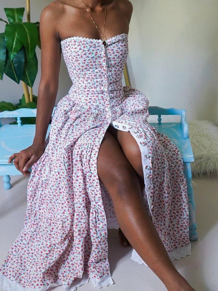 Women's Dresses Tube Top Floral Print Sleeveless Split Dress