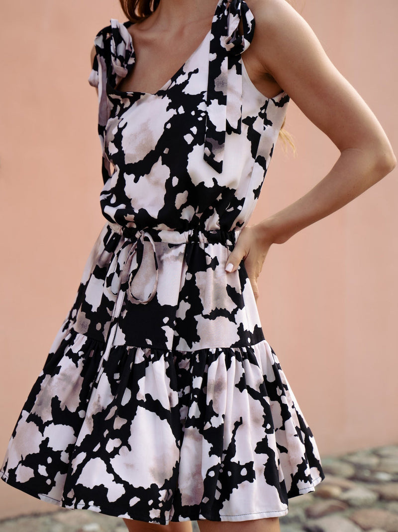 Women's Dresses V-Neck Belted Ruffle Print Dress
