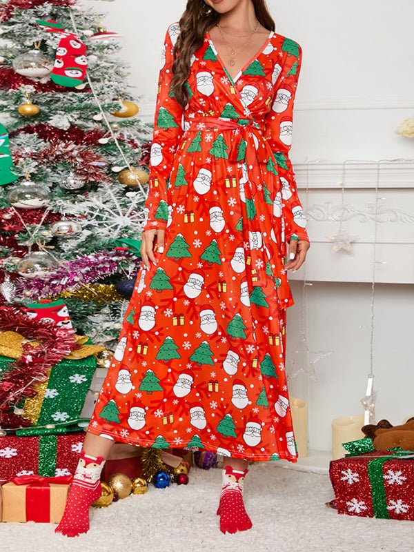 Women's Dresses V Neck Christmas Printed Midi Dress