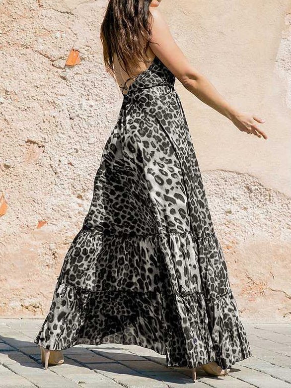Women's Dresses V-Neck Leopard Print Sling Dress