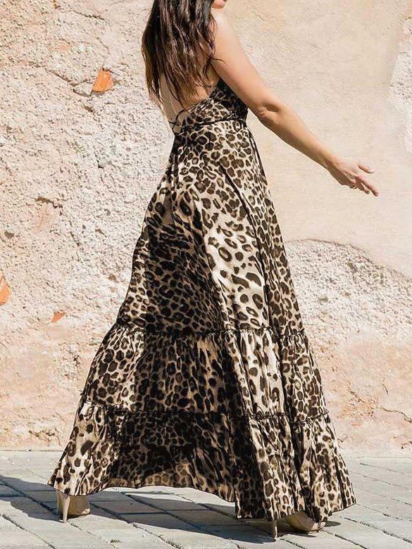 Women's Dresses V-Neck Leopard Print Sling Dress