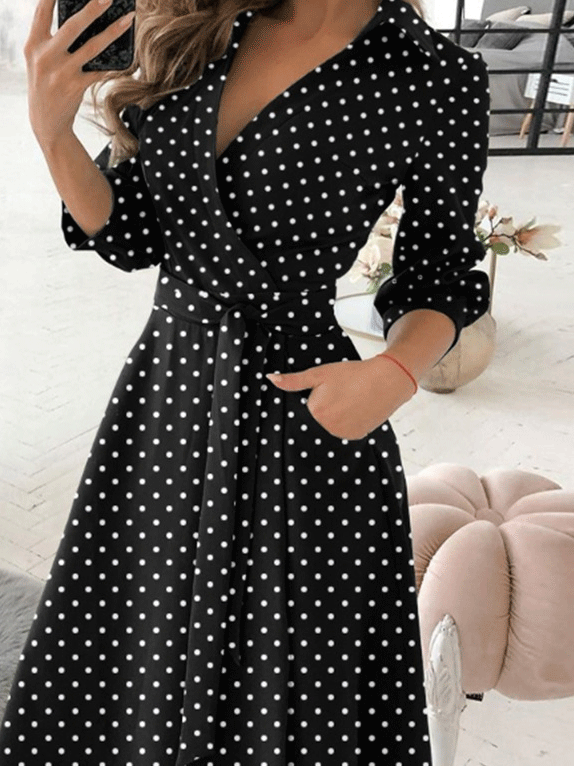 Women's Dresses V-Neck Long Sleeve Pocket Print Dress
