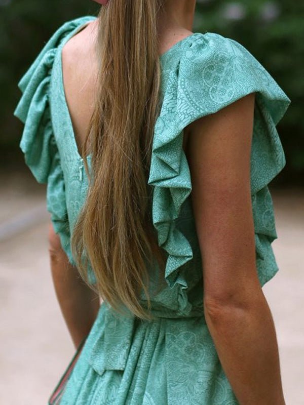 Women's Dresses V-Neck Ruffle Sleeve Print Dress