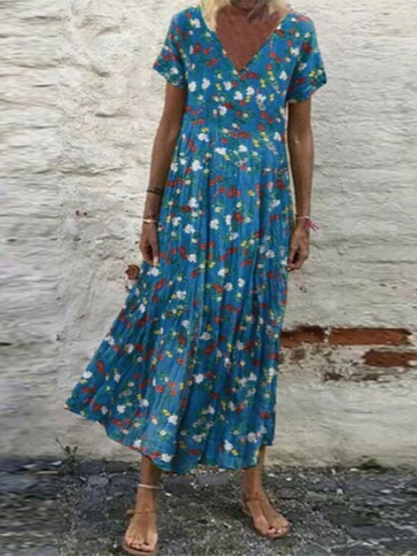 Women's Dresses V-Neck Vintage Print Short Sleeve Dress