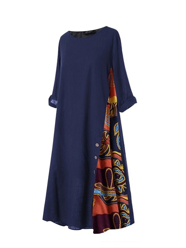Women's Dresses Vintage Floral Contrasting Stitching Maxi Dress