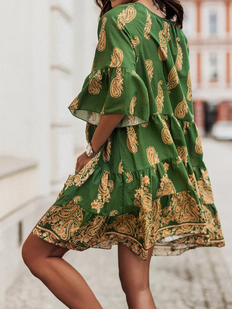 Women's Dresses Vintage Print Mid Sleeve Mini Dress