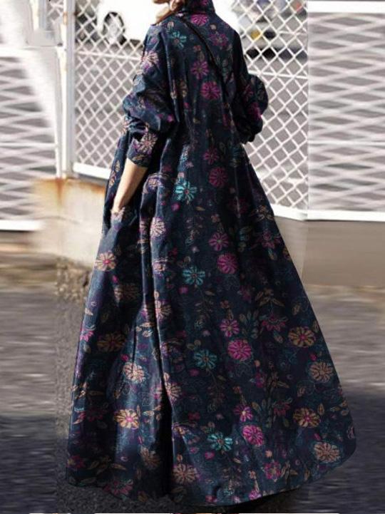 Women's Dresses Vintage Print Pullover Long Sleeve Maxi Dress