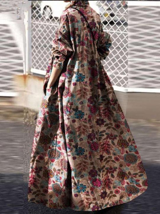 Women's Dresses Vintage Print Pullover Long Sleeve Maxi Dress