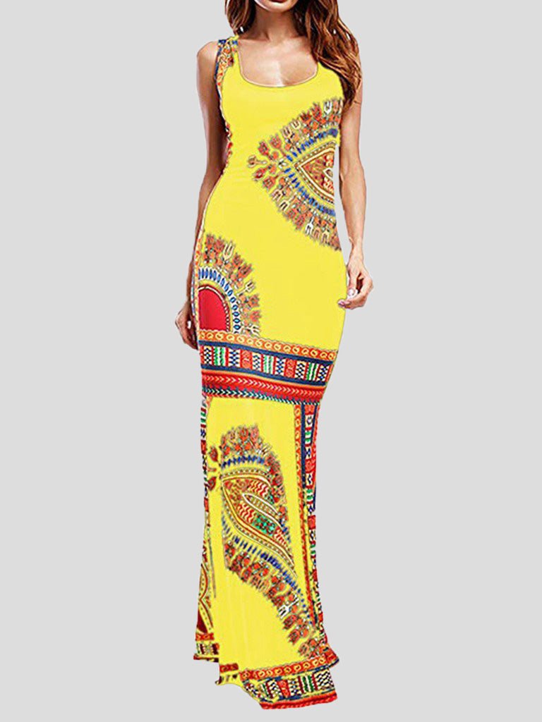 Women's Dresses Vintage Print Sleeveless Slim Fit Dress
