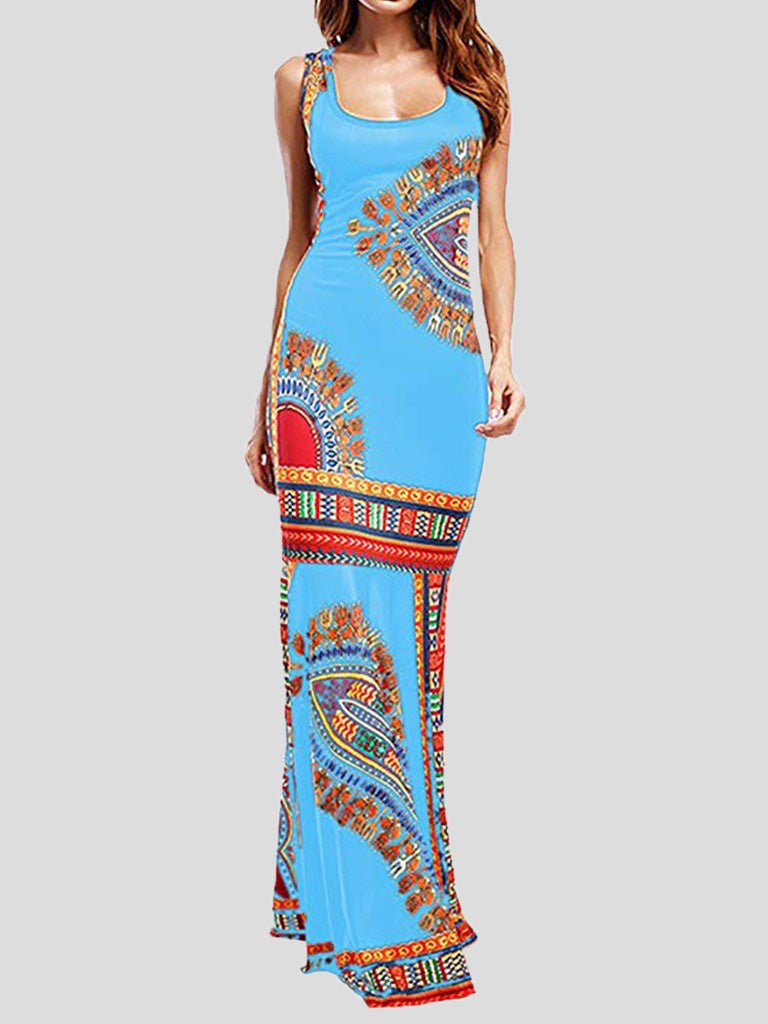 Women's Dresses Vintage Print Sleeveless Slim Fit Dress